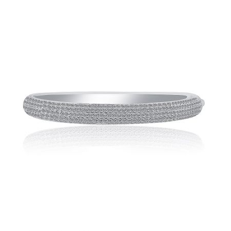 Side view of the oval pave bangle highlighting its textured, sparkling surface.
