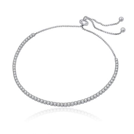 Glamour Tennis Adjustable Bracelet - Glamour Tennis Adjustable Bracelet in rhodium-plated brass, featuring a row of clear cubic zirconia stones and a drawstring closure.