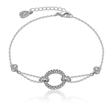 Fine Cubic Zirconia Round Bracelet - Fine Cubic Zirconia Round Bracelet featuring a central circular pendant with sparkling AAA+ cubic zirconia stones, crafted from rhodium-plated brass.