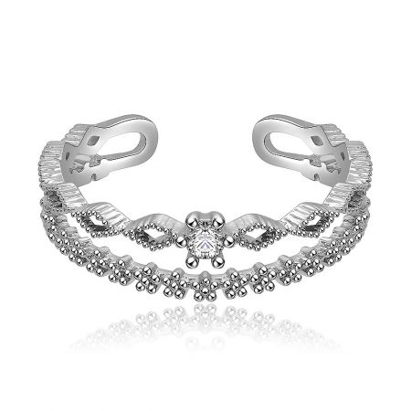 Petite Stackable Ultra-thin Ring - Front view of the Petite Stackable Ultra-thin Ring in a silver-tone finish, highlighting its central cubic zirconia and delicate band design.