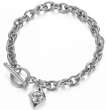 Alternate view of the charm bracelet, showcasing the intricate toggle clasp mechanism.