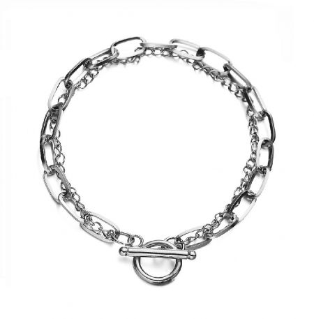 Silver-toned version of the Double Chain Toggle Bracelet, highlighting the intricate link design and toggle clasp.
