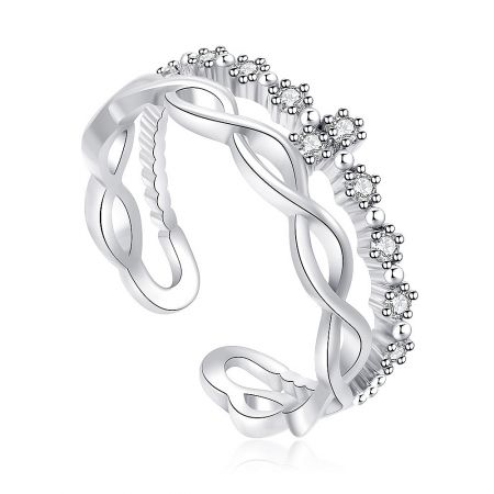 Detailed side view of the Braided Weave Star CZ Ring, highlighting the twisted band and embedded cubic zirconia stones.