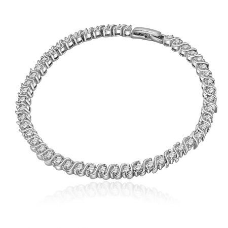 Tennis Round Bracelet - A classic Tennis Round Bracelet featuring sparkling cubic zirconia stones set in a rhodium-plated twisted brass band.