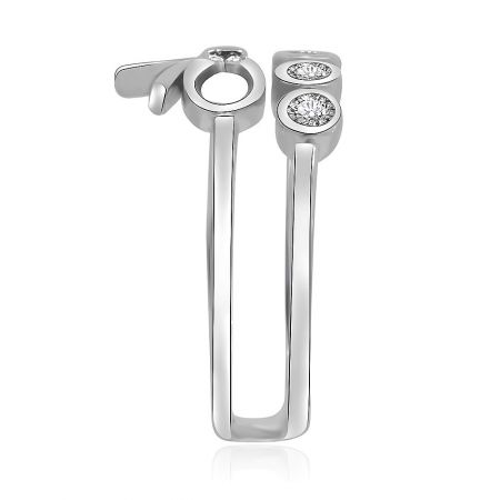 A pair of complementary silver U-shaped earrings with subtle diamond accents from the same collection.