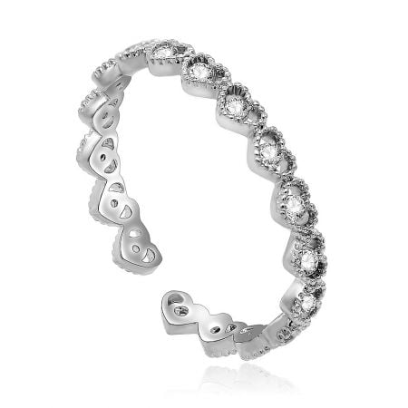 Side view of the vintage heart band ring, showcasing its intricate design and the sparkle of the cubic zirconia.