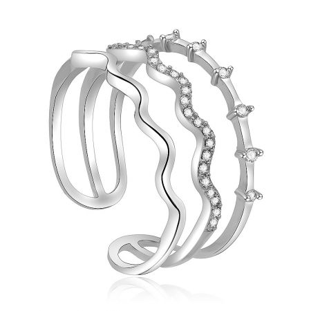 A matching silver wavy bracelet with cubic zirconia stones, perfect for creating a coordinated jewelry set.