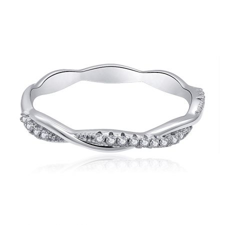 Intercross Band Ring - Intercross Band Ring with a unique wavy design, embellished with sparkling cubic zirconia stones.
