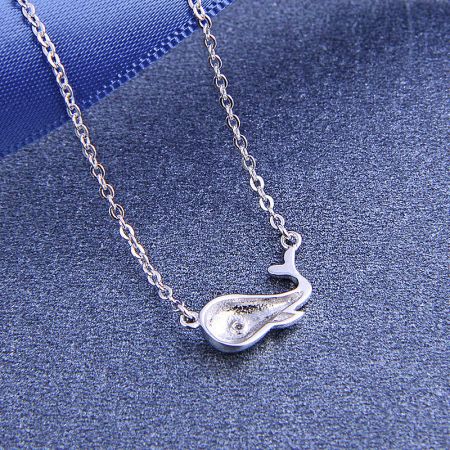 925 Sterling Silver Cute Small Whale Pendant Necklace Set of 5 - A beautifully crafted 925 sterling silver whale pendant necklace, shown in a clear product shot against a neutral background.