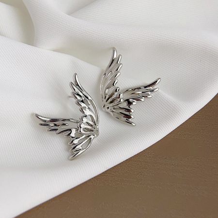 Silver Plated Hollow Out Butterfly Stud Earrings (Set of 5 Pairs) - A pair of silver-plated hollow-out butterfly stud earrings with a polished finish, displayed on a clean white background. The intricate design resembles delicate butterfly wings.