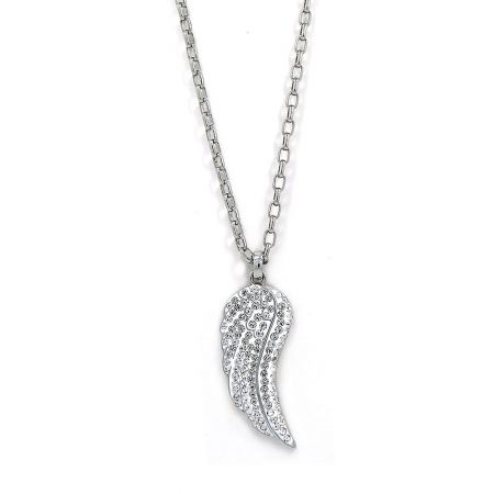 Angel Wing Charm Necklace - Angel Wing Charm Necklace with rhodium plating and white crystal embellishments.