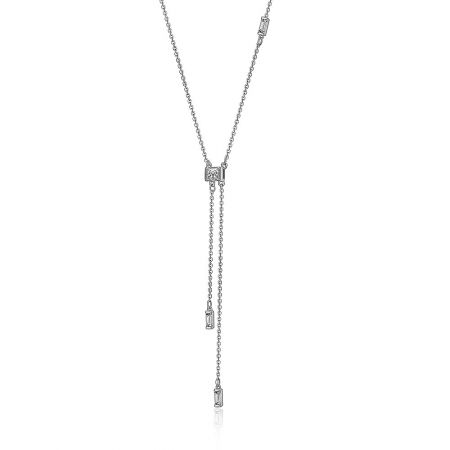 Close-up of the Y-shaped pendant on the Silver Mini CZ Stone Drop Necklace, showing the dangling cubic zirconia stones.