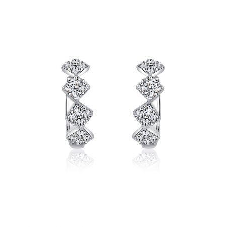 Bling 10mm Huggie Hoop Earrings - Bling 10mm Huggie Hoop Earrings with a modern zigzag design, rhodium-plated and embellished with sparkling cubic zirconia stones.