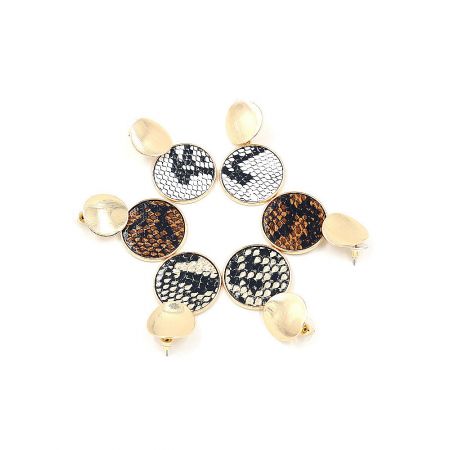 A collection of snakeskin PU leather earrings showcasing various customizable color options.