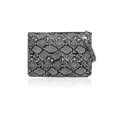 A stylish snakeskin-patterned pouch, an example of custom leather accessories.