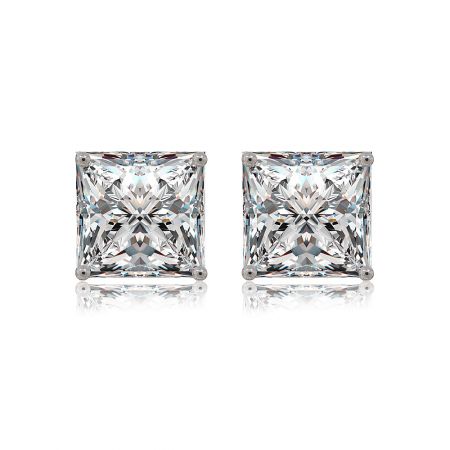 8MM Square White CZ Stud Earrings - Front view of the 8MM Square White CZ Stud Earrings, highlighting the brilliant square-cut cubic zirconia in a rhodium-plated brass setting.