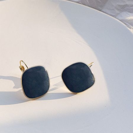 Vintage Navy Blue Enamel Square Hoop Earrings (Set of 5 Pairs) - A pair of vintage navy blue enamel square hoop earrings with gold rims, offered by JR Fashion Accessories.
