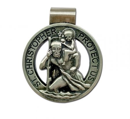 Intricately designed St. Christopher pendant, a symbol of protection for travelers, available for custom orders.