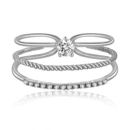 925 Silver Stackable 3 lines Ring - A stack of three 925 sterling silver rings adorned with sparkling white cubic zirconia, showcasing the stackable design.