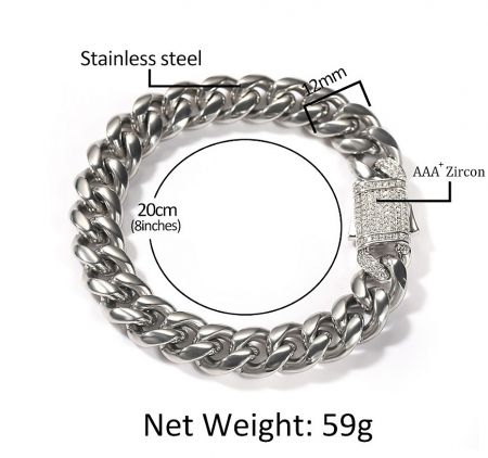 Durable stainless steel hip hop bracelet featuring a secure and stylish zircon clasp.