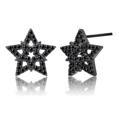Front and back view of the star-shaped earrings, displaying the post closure and overall construction.