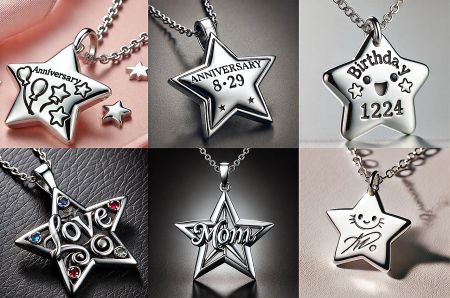 Examples of themed custom pendant necklaces, including personalized designs for anime, Mother's Day, and anniversaries.