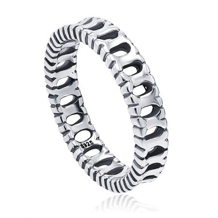 Detailed side view of the X Trail Polished Band Ring, highlighting the 925 sterling silver stamp.