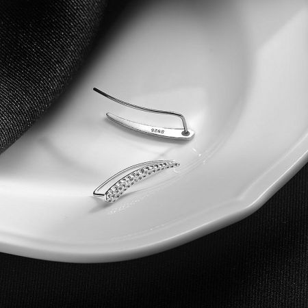 925 Sterling Silver Concave-Convex Texture Piercing Climber Cuff Earrings (5 Pairs) - A pair of 925 sterling silver climber cuff earrings from a five-pair set, showcasing a detailed concave-convex texture and S925 stamp.