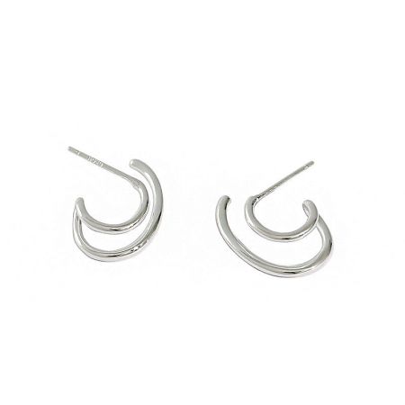 Product shot of the 925 sterling silver double C hoop earrings, detailing their irregular U-shaped design.