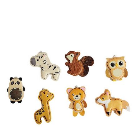 Hand-Carved Wooden Animal Keychain & Phone Charm (5 pcs) - A vibrant collection of hand-carved wooden animal keychains, including a panda, fox, and owl, showcasing the variety in the 5-piece set.