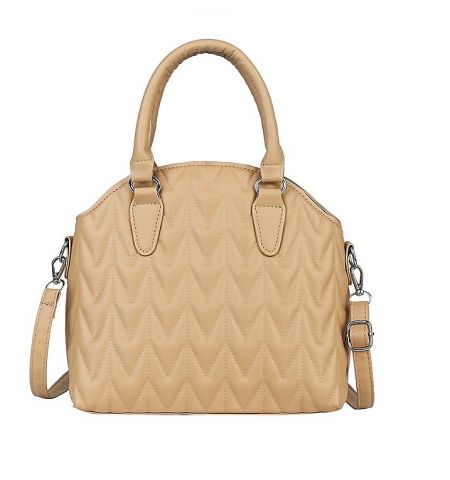 Top-handle Embroidery Crossbody Bag - Front view of the Top-handle Embroidery Crossbody Bag in tan, featuring a stylish quilted chevron pattern and high-quality PU leather.