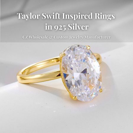 A stunning Taylor Swift-inspired 925 sterling silver ring with a large gemstone, showcasing custom design possibilities.