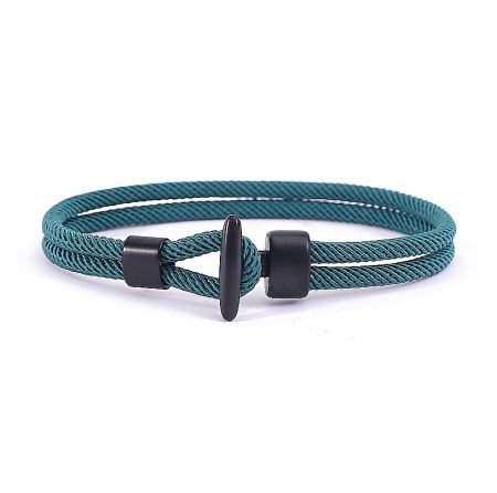 Black Plated Nylon Wrist Rope Bracelet For Men - A stylish men's teal nylon rope bracelet with a durable black-plated stainless steel toggle clasp, shown on a white background.