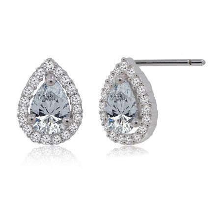 Side view of the pear-shaped zirconia stud earring, highlighting the intricate setting and sparkle of the stones.