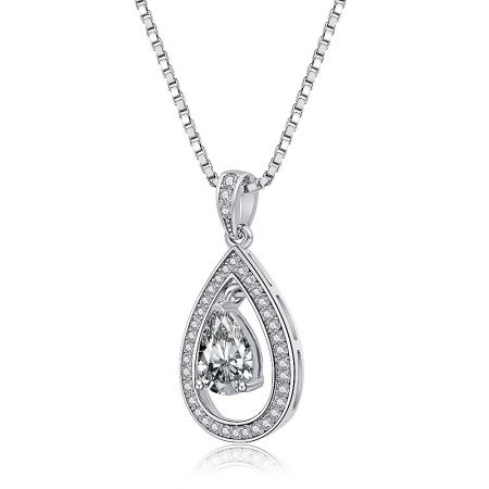 Angled shot of the teardrop diamond pendant necklace, highlighting its sparkle.