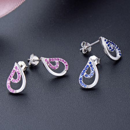 A collection of 925 sterling silver water drop stud earrings with sparkling cubic zirconia.