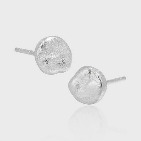 Minimalist Round Stud Earrings in 925 Sterling Silver - A pair of minimalist 925 sterling silver round stud earrings, one in 18K gold plate and one in silver, displayed on a textured surface to showcase their simple, elegant design.