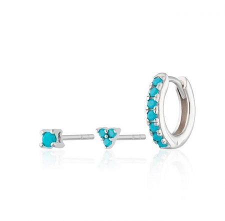 Alternative silver-plated version of the turquoise earring set, showcasing its versatility.