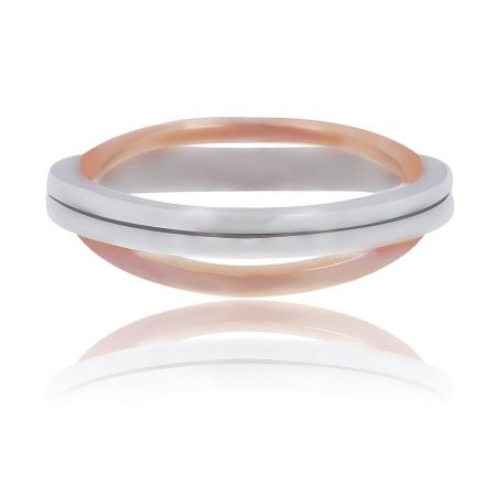 Two Tone Interconnected Double Band Ring - A modern two-tone interconnected double band ring with a polished rhodium outer band and a rose gold inner band.