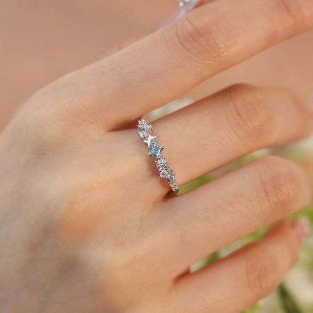 A uniquely designed ring from the Stellar Dreams set with various clear zircon stones.