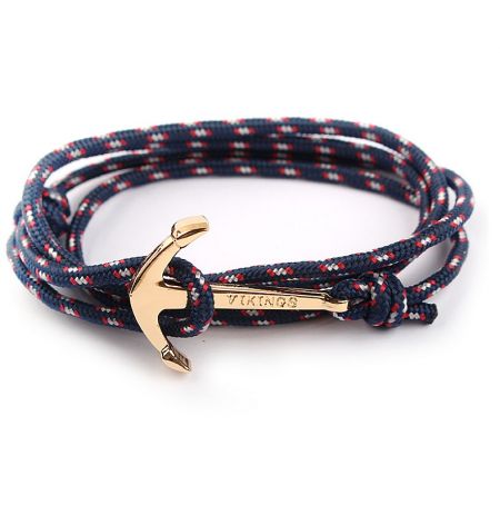 Close-up detail of the gold-plated anchor clasp on the men's rope bracelet.