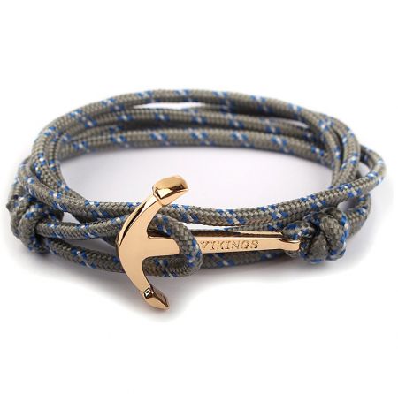 Multi Layer Milan Rope Bracelet For Men - Multi-Layer Milan Rope Bracelet for Men with a gold-plated stainless steel anchor clasp and a blue and white nylon cord.
