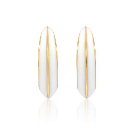 White Enamel Hoop Earrings Wholesale - A pair of elegant white enamel hoop earrings with gold plating, shown against a clean white background.