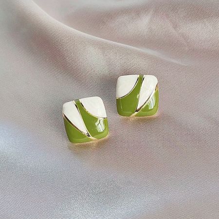 Detailed shot of the glossy finish on the square enamel earrings.