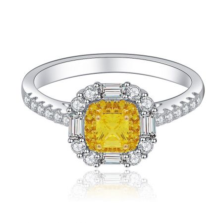 Luminous Empress Ring - Front view of the Luminous Empress Ring, a high-end two-tone brass ring featuring a prominent yellow cubic zirconia stone surrounded by white CZ stones.