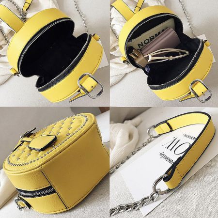 Interior view of the yellow PU leather handbag showcasing its capacity.