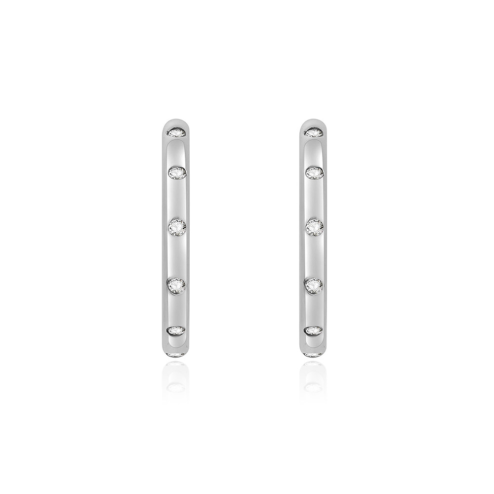 A pair of Better Half Dot stud earrings in 925 sterling silver, featuring a bar design with sparkling white cubic zirconia.