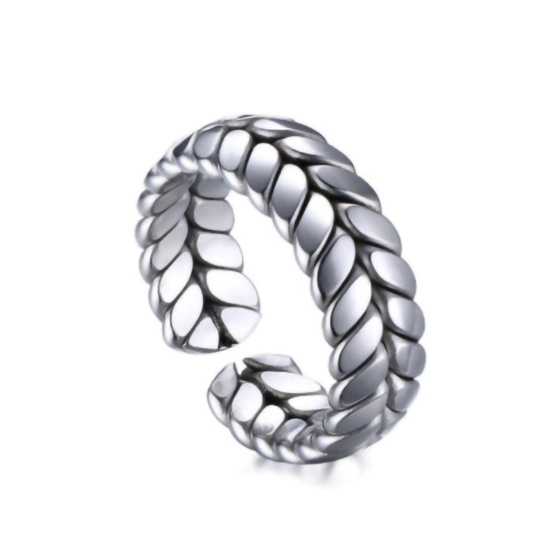Close-up of the Stainless Steel Wheat Ring for men, featuring an intricate braided wheat pattern design.