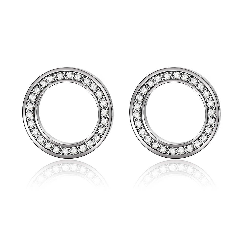 Front view of Silver Sparkling Circles Ear Studs, showcasing the 925 sterling silver circular design intricately set with white cubic zirconia.