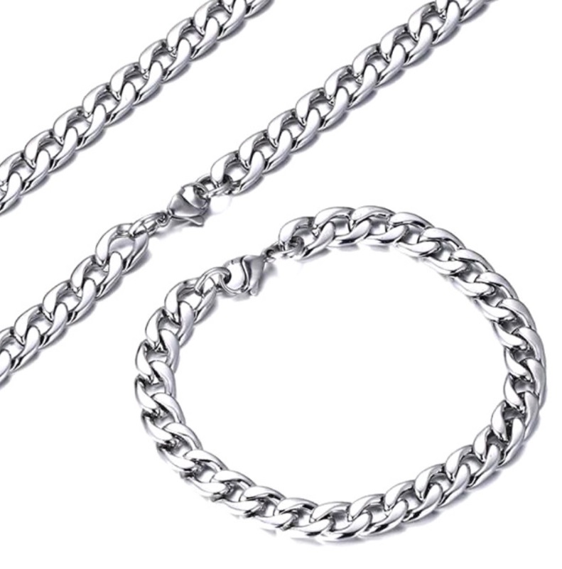 A classic 3mm stainless steel Cuban chain necklace for men, shown in a sleek silver finish, highlighting its clean lines and polished surface.